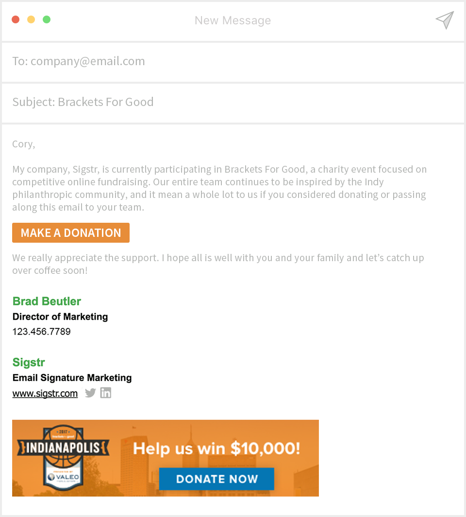 Custom employee email signature with a strong call to action