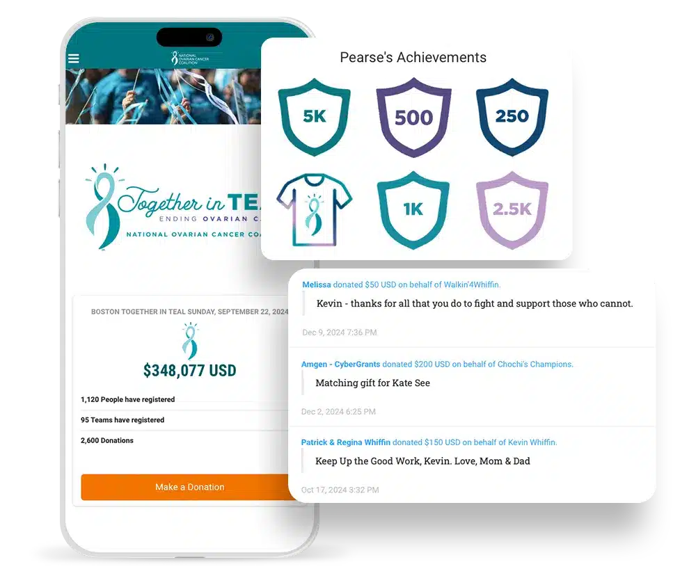 Example of milestone badges for a peer-to-peer fundraiser, one of the top fundraising gamification tactics