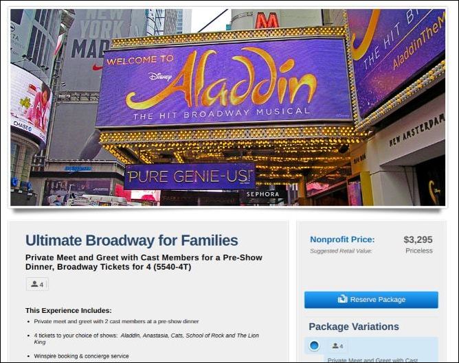 An exclusive package trip to a Broadway show is a perfect silent auction donation.