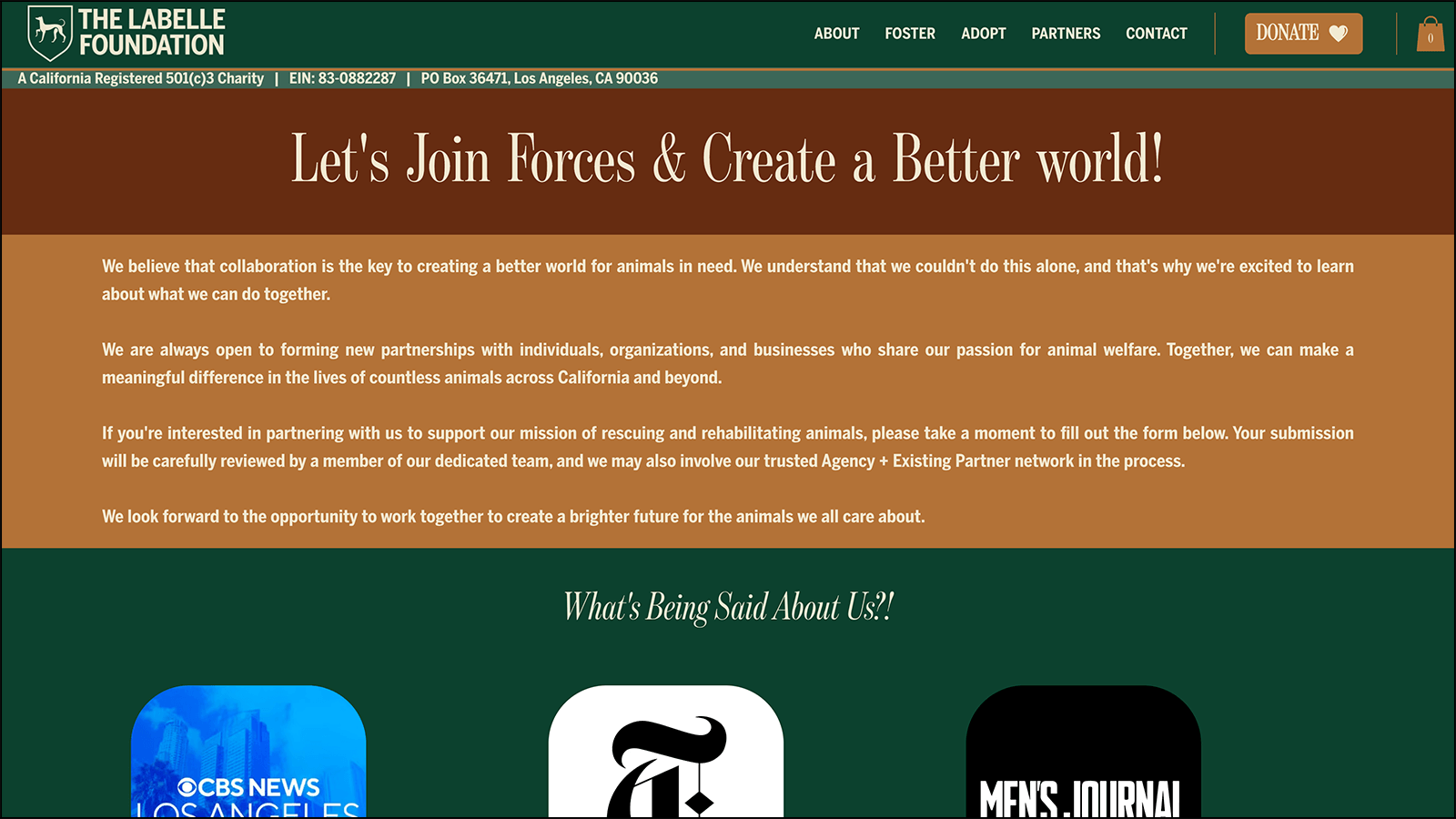 Screenshot of the Labelle Foundation’s corporate sponsorship packages page
