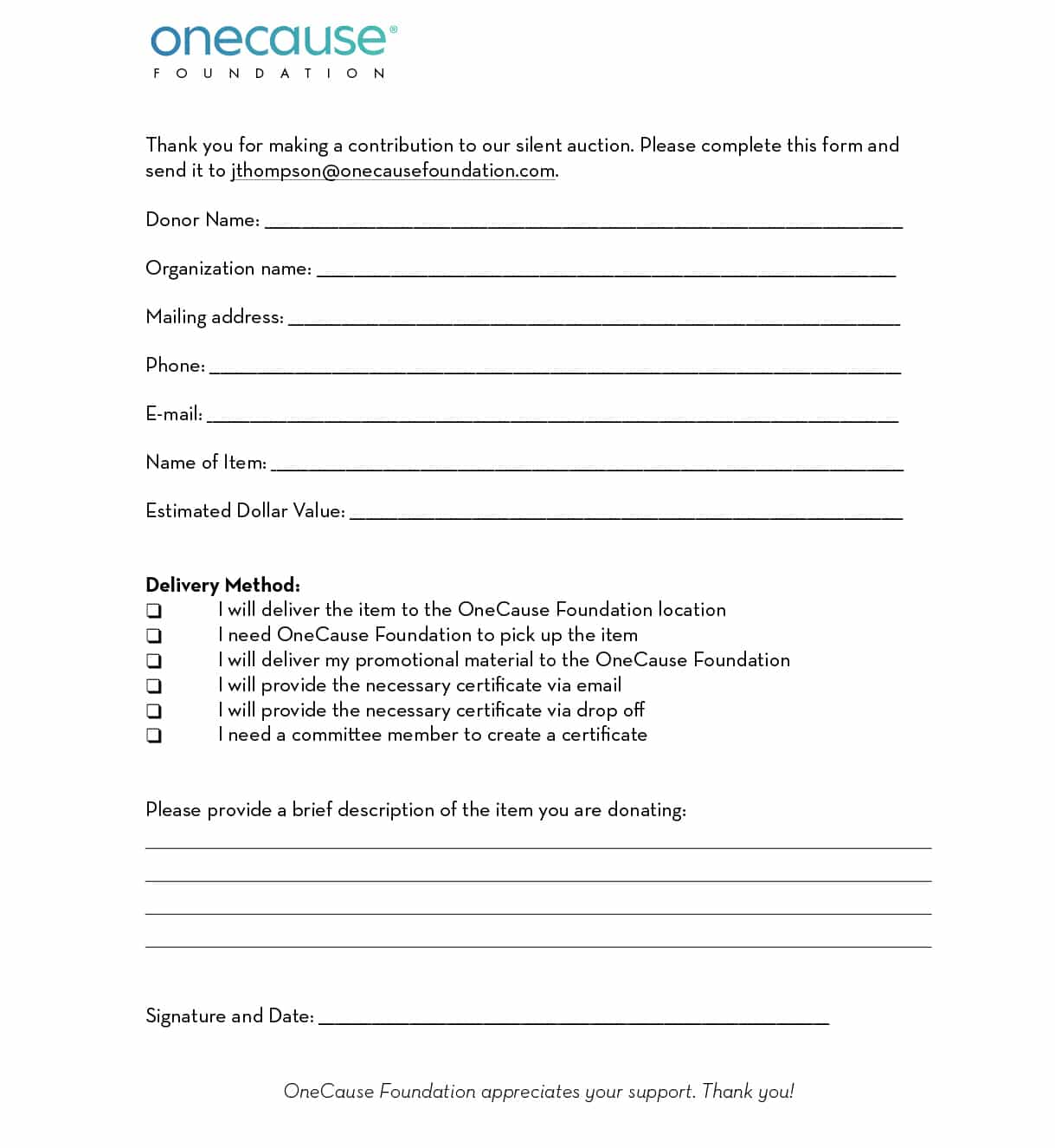 Silent Auction Donation Request Form Sample and Template