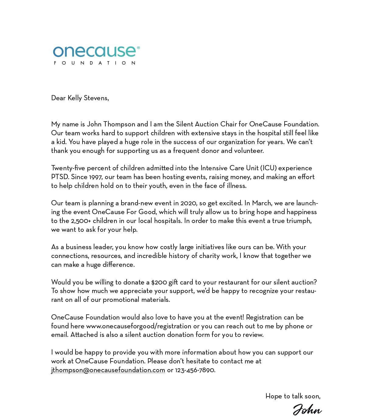 Sample Letter Requesting Child Support from www.onecause.com