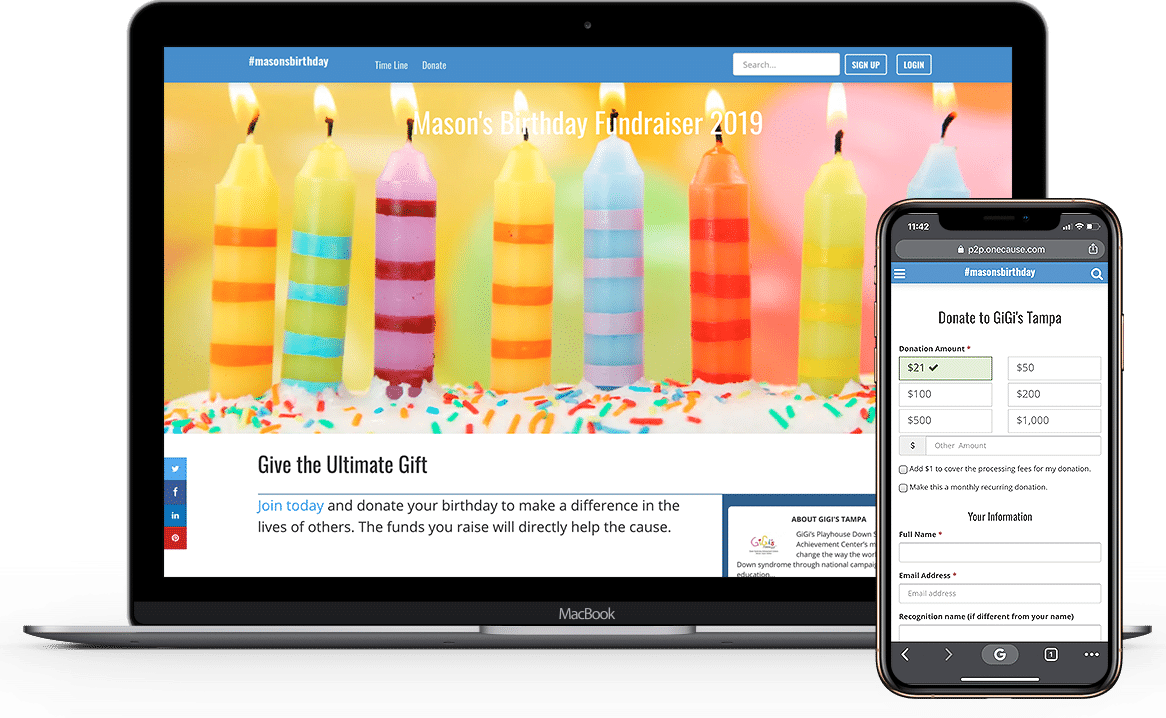Example of a Tribute Fundraising honoring a donor's birthday