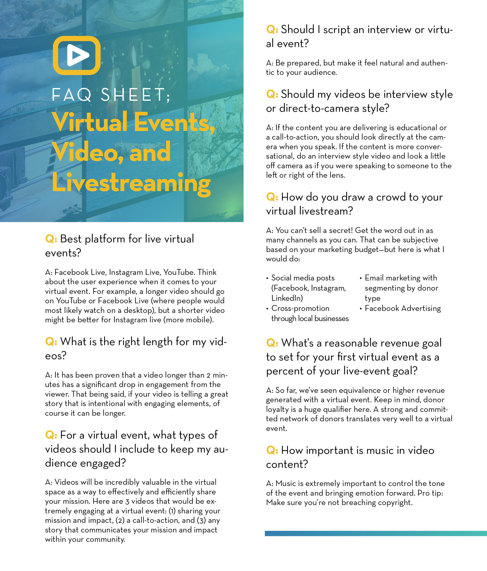 FAQ Sheet: Virtual Events, video, and livestreaming