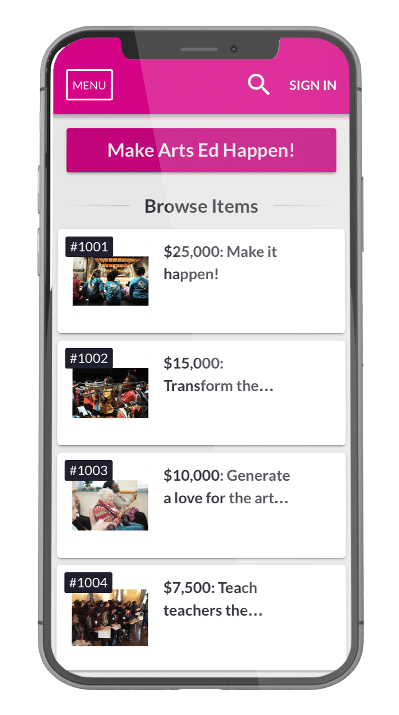 Washington Performing Arts OneCause Giving Center UI image