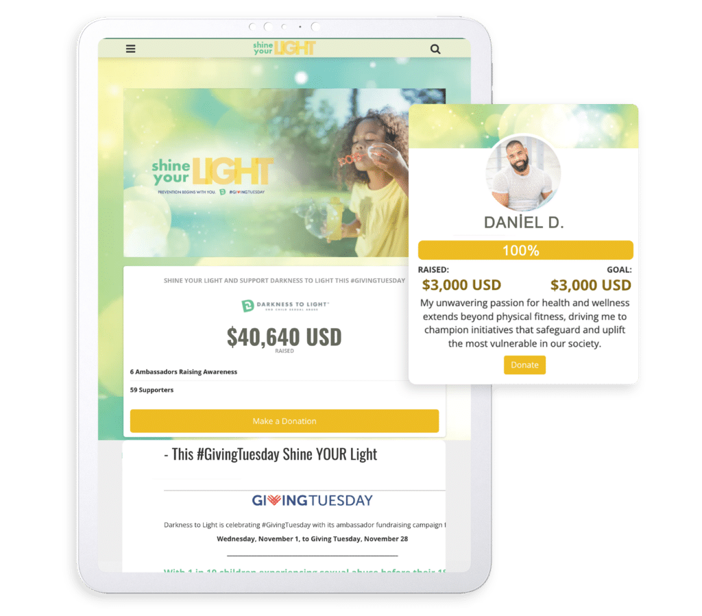 Example of a virtual ambassador fundraiser hosted by Shine Your Light