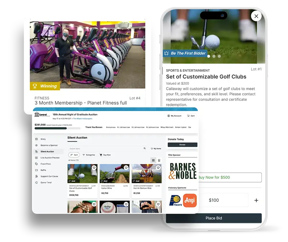 Mockup of the OneCause fundraising platform