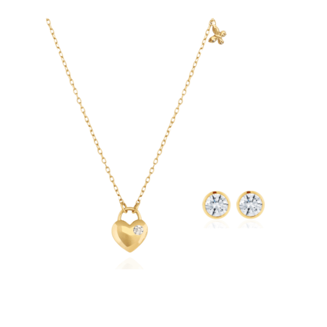 FULL HEART Necklace & Earrings Set in Yellow Gold (first)