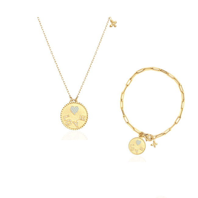 LOVE CHARM Necklace & Bracelet Set in Yellow Gold (first) (2)