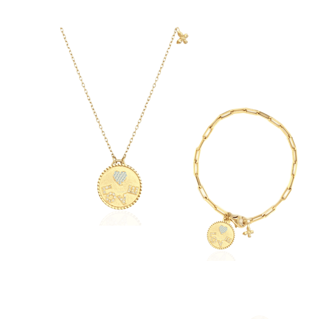 Love Charm Necklace & Bracelet Set Yellow