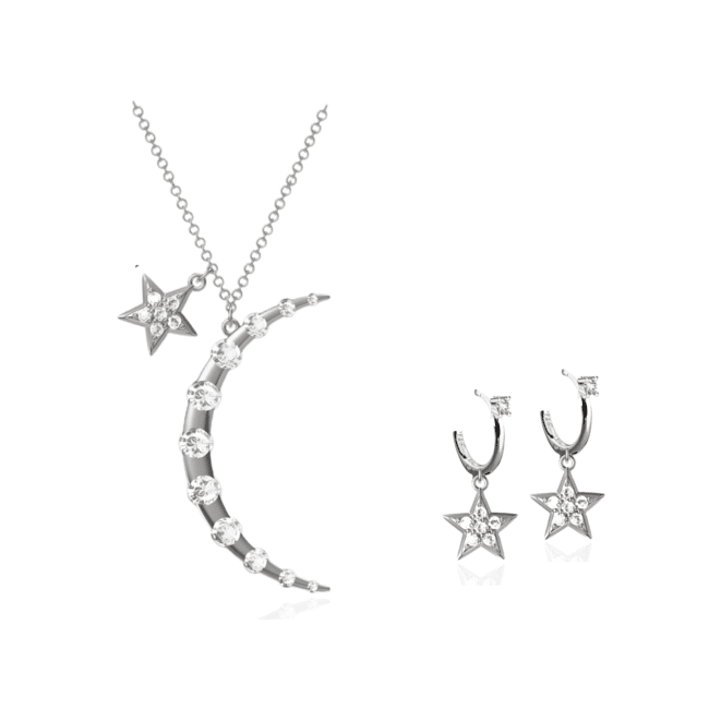 Sky Full of Stars Necklace & Earrings in White