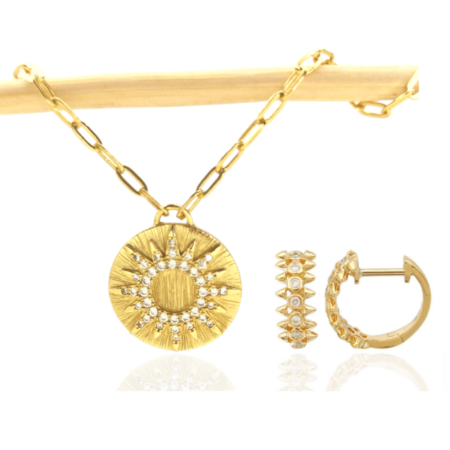 YOU ARE MY SUNSHINE Necklace & Earrings Set in Yellow Gold (first)
