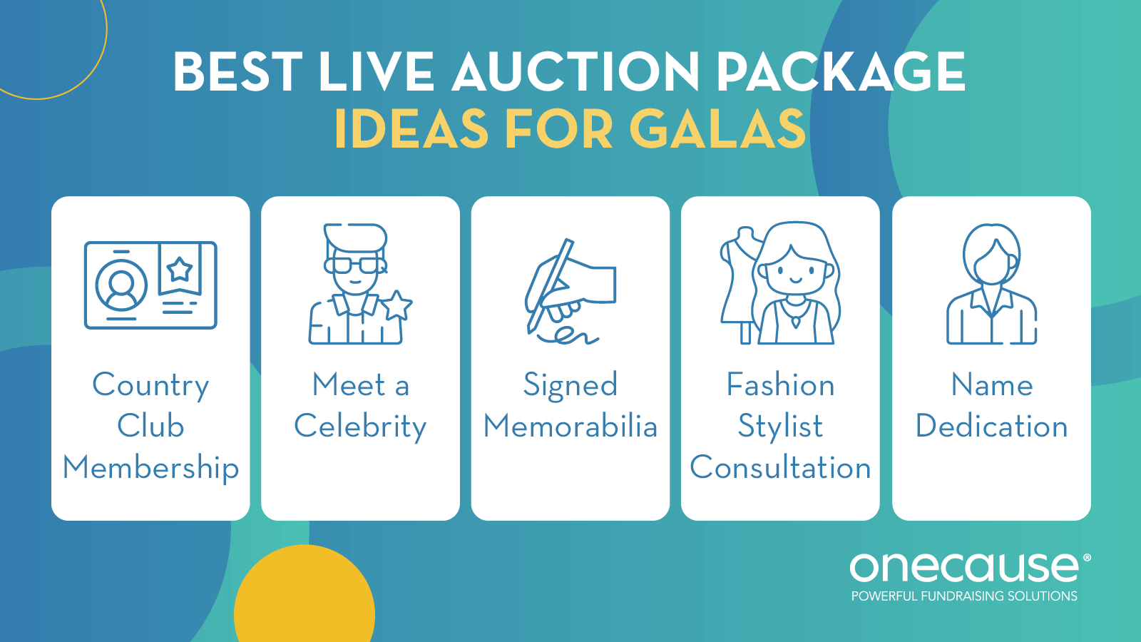 Live auction packages for galas, also listed below