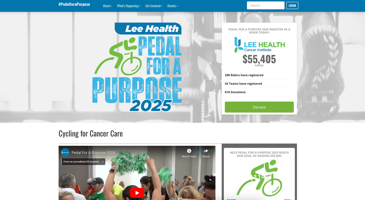 Screenshot of Lee Health’s awareness campaign site, powered by OneCause
