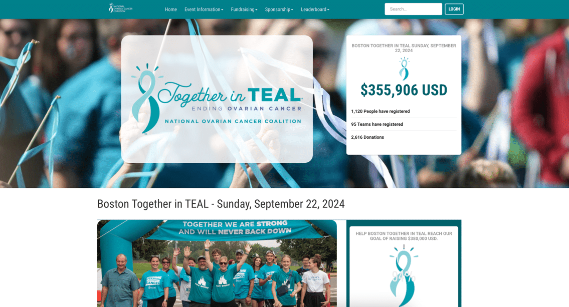 Screenshot of Together in Teal’s awareness campaign site, powered by OneCause