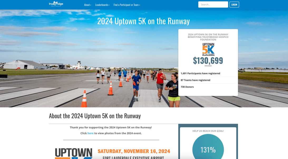 Screenshot of Trustbrige’s awareness campaign site, powered by OneCause