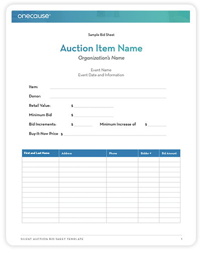Silent Auction Bid Sheet Template
