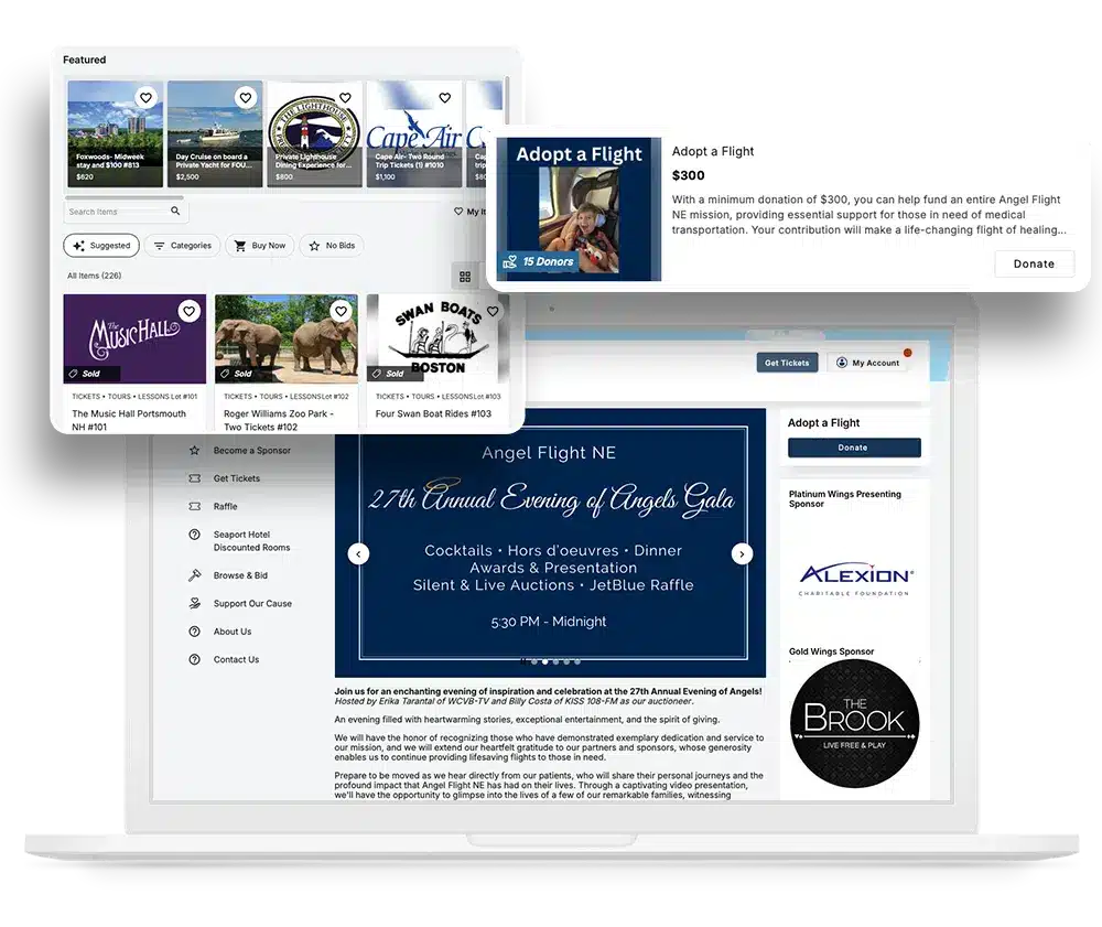 Laptop showing an event hosted using OneCause, the top online auction site for charities