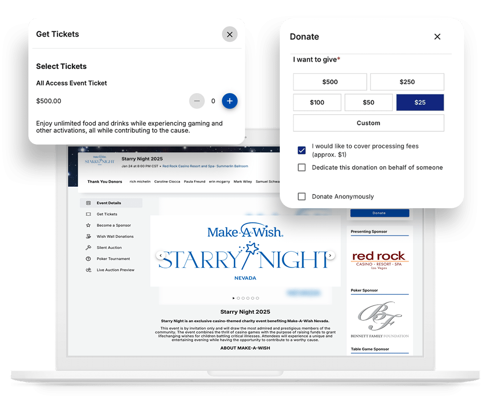 Screenshot of fundraising page on the OneCause Fundraising Platform